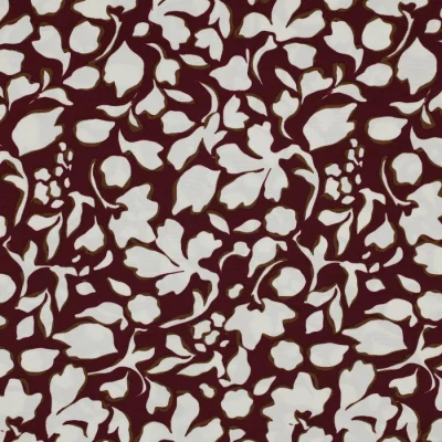 Tissu Viscose extensible Bianca sur fond Bordeaux - Par 10 cm