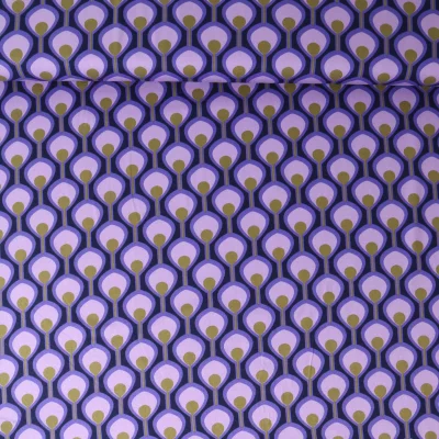 Tissu Viscose extensible Cléa œil de paon Mauve sur fond Bleu marine - Par 10 cm