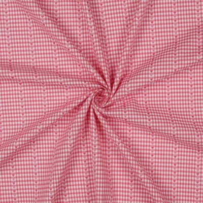 Tissu Voile de Coton vichy coeurs Roses sur fond Blanc - Par 10 cm