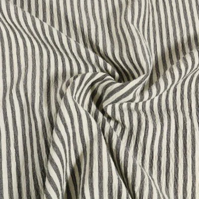 Tissu Seersucker rayé Blanc sur fond Noir - Par 10 cm