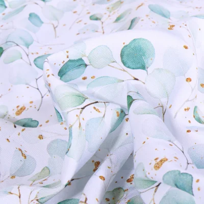 Tissu Viscose Aqua Eucalyptus sur fond Blanc - Par 10 cm