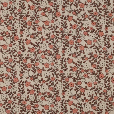 Tissu Jersey Coton côtelé Bio Petites fleurs sur fond Ecru - Par 10 cm