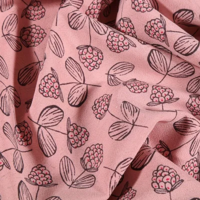 Tissu Viscose Lin Framboise sur fond Rose - Par 10 cm