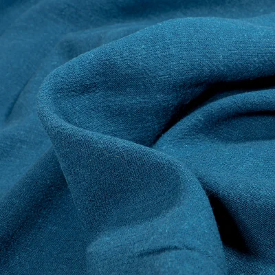 Tissu Lin lavé Viscose uni Bleu pétrole - Par 10 cm