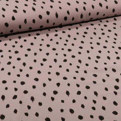 Tissu Sweat léger envers molletonné Bio Pois noirs sur fond Taupe - Par 10 cm