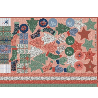 Tissu Panneau Coton 99 cm Noël Rose