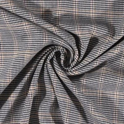 Tissu gabardine légère Petits carreaux Bleu marine foncé et vanille sur fond Blanc cassé - Par 10 cm