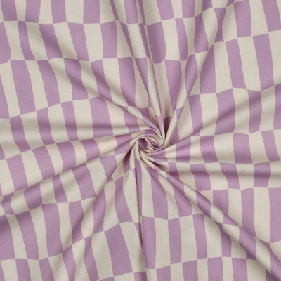 Tissu Popeline de Coton Bio Jennifer Bouron carreaux Lavande sur fond Naturel - Par 10 cm