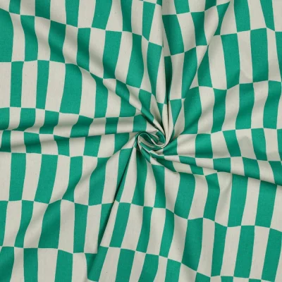 Tissu Popeline de Coton Bio Jennifer Bouron carreaux Vert sur fond Naturel - Par 10 cm