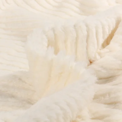 Tissu Fausse fourrure côtelé uni Blanc cassé - Par 10 cm