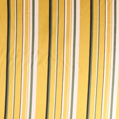 Coupon Tissu satin  Rayures noires blanches et kaki sur fond Jaune or - Coupon de 60 cm