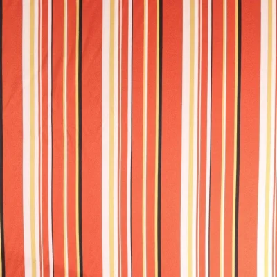 Tissu satin  Rayures noires blanches et ocre sur fond Rouille - Par 10 cm
