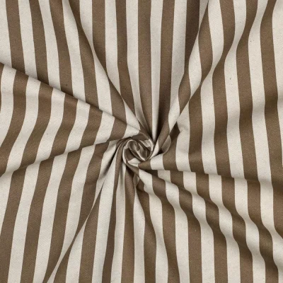 Tissu Toile Canvas enduit aspect Lin rayé Marron - Par 10 cm
