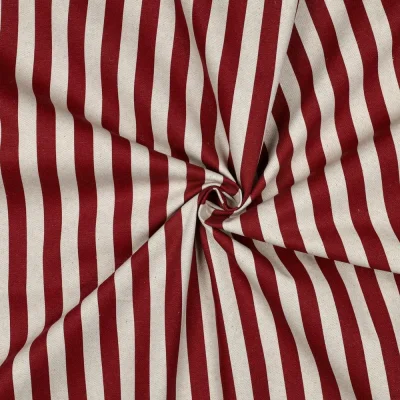 Tissu Toile Canvas enduit aspect Lin rayé Rouge - Par 10 cm