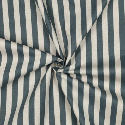 Tissu Toile Canvas enduit aspect Lin rayé Bleu - Par 10 cm