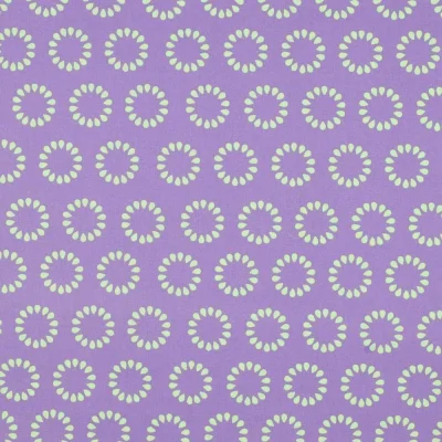 Tissu Polycoton  Rosace Pop vert fluo sur fond Violet - Par 10 cm