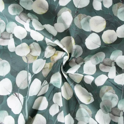 Tissu Coton Semi Panama Eucalyptus sur fond Vert - Par 10 cm