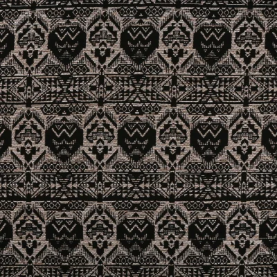 Coupon Tissu Gianni Jacquard Noir Ethnique Ecru et beige - Coupon de 30 cm