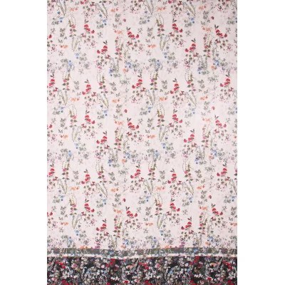 Tissu Panneau Mousseline Gianni Tessuti Fleurs entre liées sur fond Blanc cassé - Par 100 cm