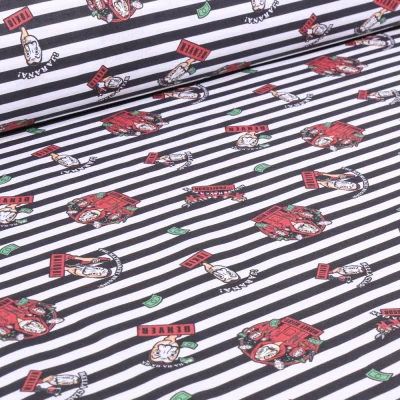 Tissu Coton imprimé sous licence Casa de papel rayé sur fond Blanc - Par 10 cm
