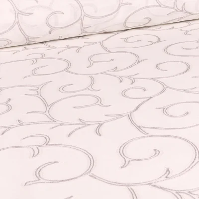 Tissu Voilage grande largeur spirale grise brodé sur fond Blanc cassé - Par 10 cm