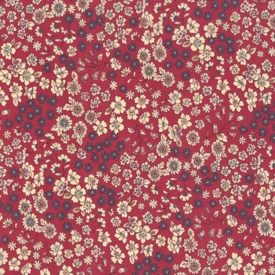 Coupon Tissu Coton Frou-Frou Fleuri N°21 Framboise et ecru - Coupon de 30 cm