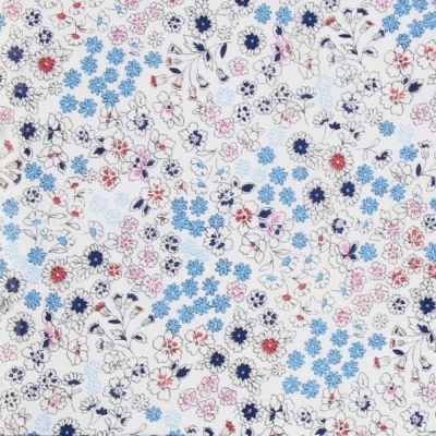 Tissu Coton Frou-Frou Fleuri N°26 Blanc - Par 10 cm