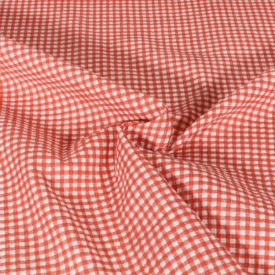 Tissu Double gaze de Coton Vichy rouge sur fond Blanc - Par 10 cm