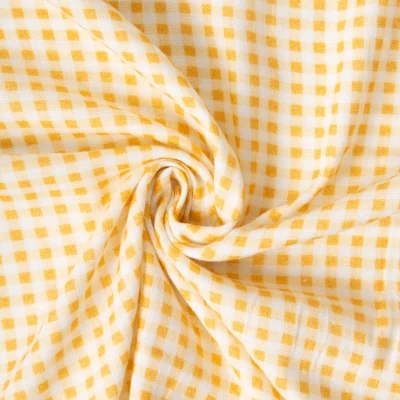 Tissu Double gaze de Coton Mini Vichy sur fond Jaune - Par 10 cm