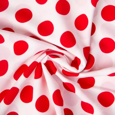 Tissu Crêpe léger Grand pois Rouges sur fond Blanc - Par 10 cm