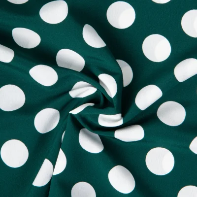 Tissu Crêpe léger Grand pois Blancs sur fond Vert - Par 10 cm