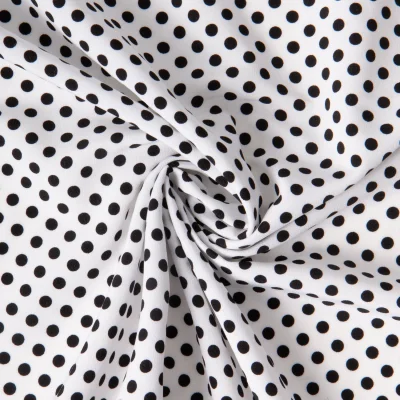 Tissu Crêpe léger Pois noir sur fond Blanc - Par 10 cm