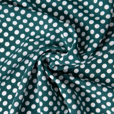 Tissu Crêpe léger Pois blanc sur fond Vert canard - Par 10 cm