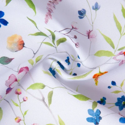 Tissu Polyester Champêtria sur fond Blanc - Par 10 cm