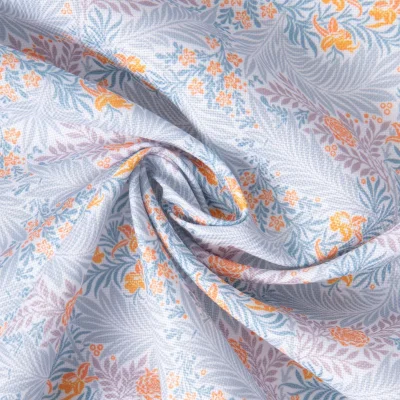 Tissu Polyester Empreinte floral sur fond Blanc - Par 10 cm