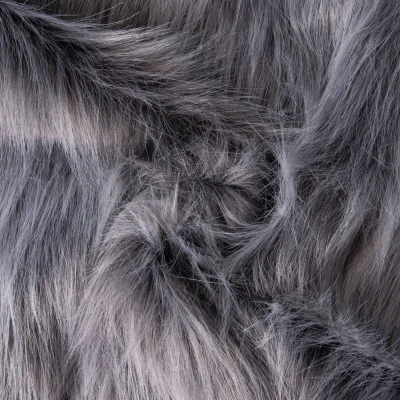 Tissu Fausse fourrure poils long Ruth   sur fond Gris - Par 10 cm