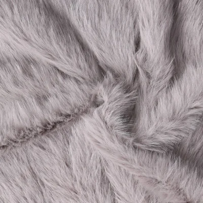 Tissu Fausse fourrure  poils long Olga sur fond Gris pierre - Par 10 cm