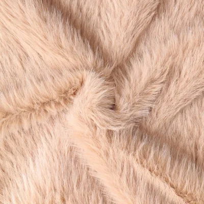 Tissu Fausse fourrure  poils long Olga sur fond Beige - Par 10 cm