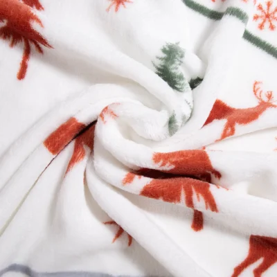 Tissu Doudou imprimé Sapin et cerf sur fond Blanc - Par 10 cm