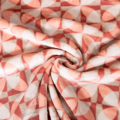 Tissu Doudou imprimé Géo corail sur fond Blanc - Par 10 cm