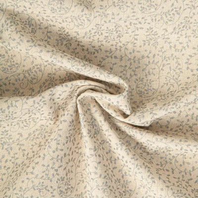 Tissu Toile de Coton aspect Lin Shine motif floral Gris clair pailleté sur fond Naturel - Par 10 cm