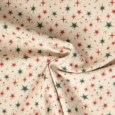 Tissu Toile de Coton aspect Lin Nino étoiles de Noël sur fond Naturel - Par 10 cm
