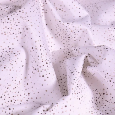 Tissu Popeline Coton Bio Pois gris et taupe sur fond Blanc - Par 10 cm