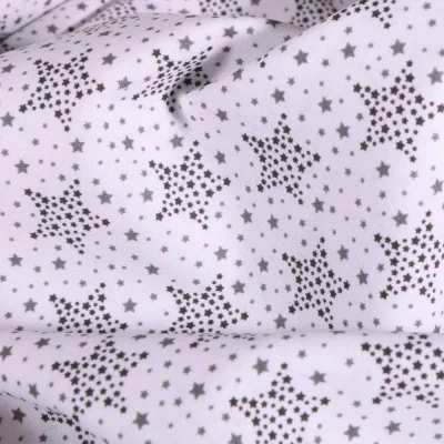 Tissu Popeline Coton Bio Etoiles noires sur fond Blanc - Par 10 cm