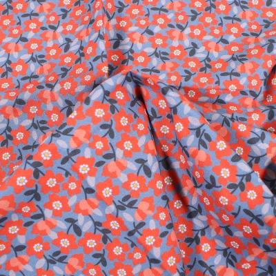 Tissu Coton Craftine Box Flowers paradise Bio Bleu - Par 10 cm