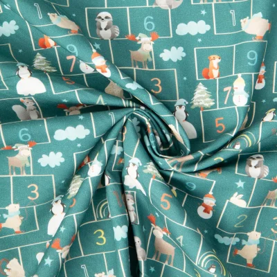 Tissu Popeline de Coton Marelle de noël sur fond Vert canard - Par 10 cm