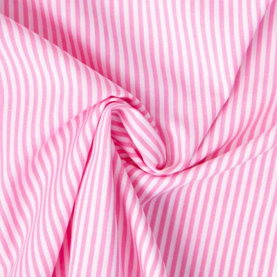 Tissu Vichy Coton rayé Rose - Par 10 cm