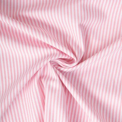 Tissu Vichy Coton rayé Rose clair - Par 10 cm