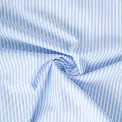Tissu Vichy Coton rayé Bleu ciel - Par 10 cm