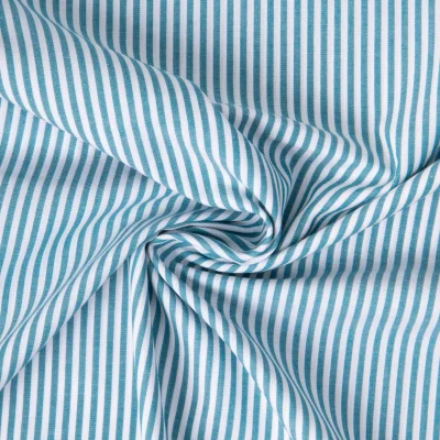 Tissu Vichy Coton rayé Bleu pétrole - Par 10 cm